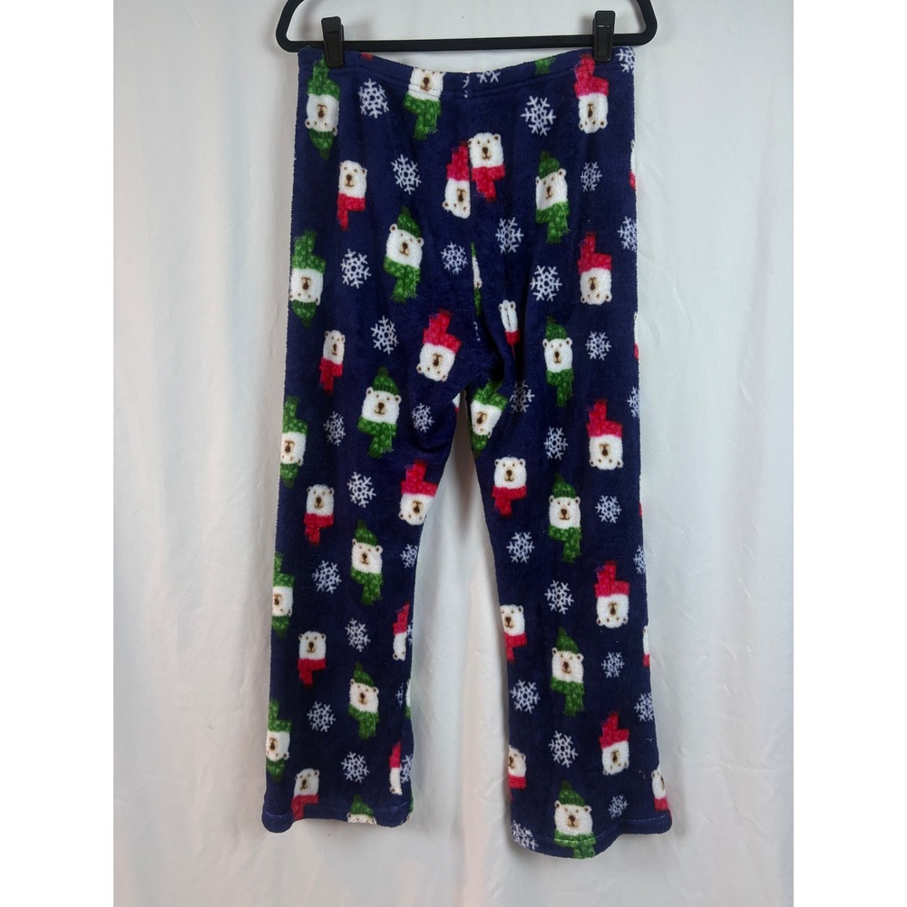Navy Blue Fleece Polar Bear Snowflake Holiday Pajama Pants‎ Drawstring Lounge XL